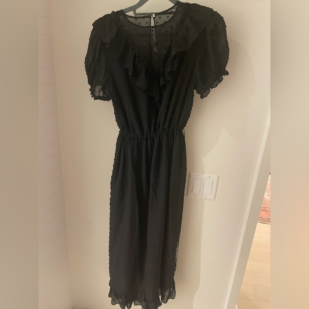 Ulla Johnson Black Silk Midi Dress - Drawstring waist
